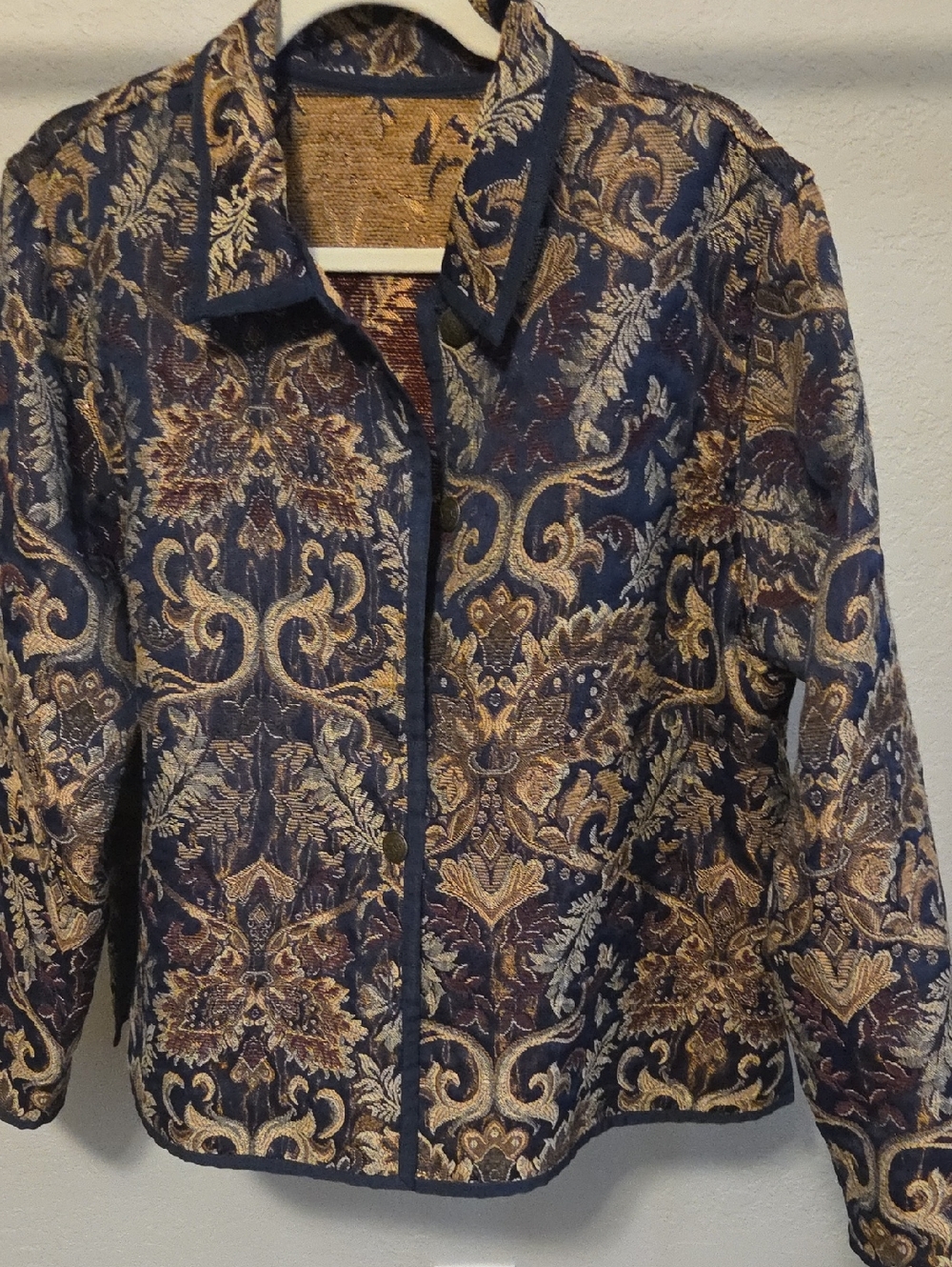 Woven Navy and Gold Jacquard Women's Jacket